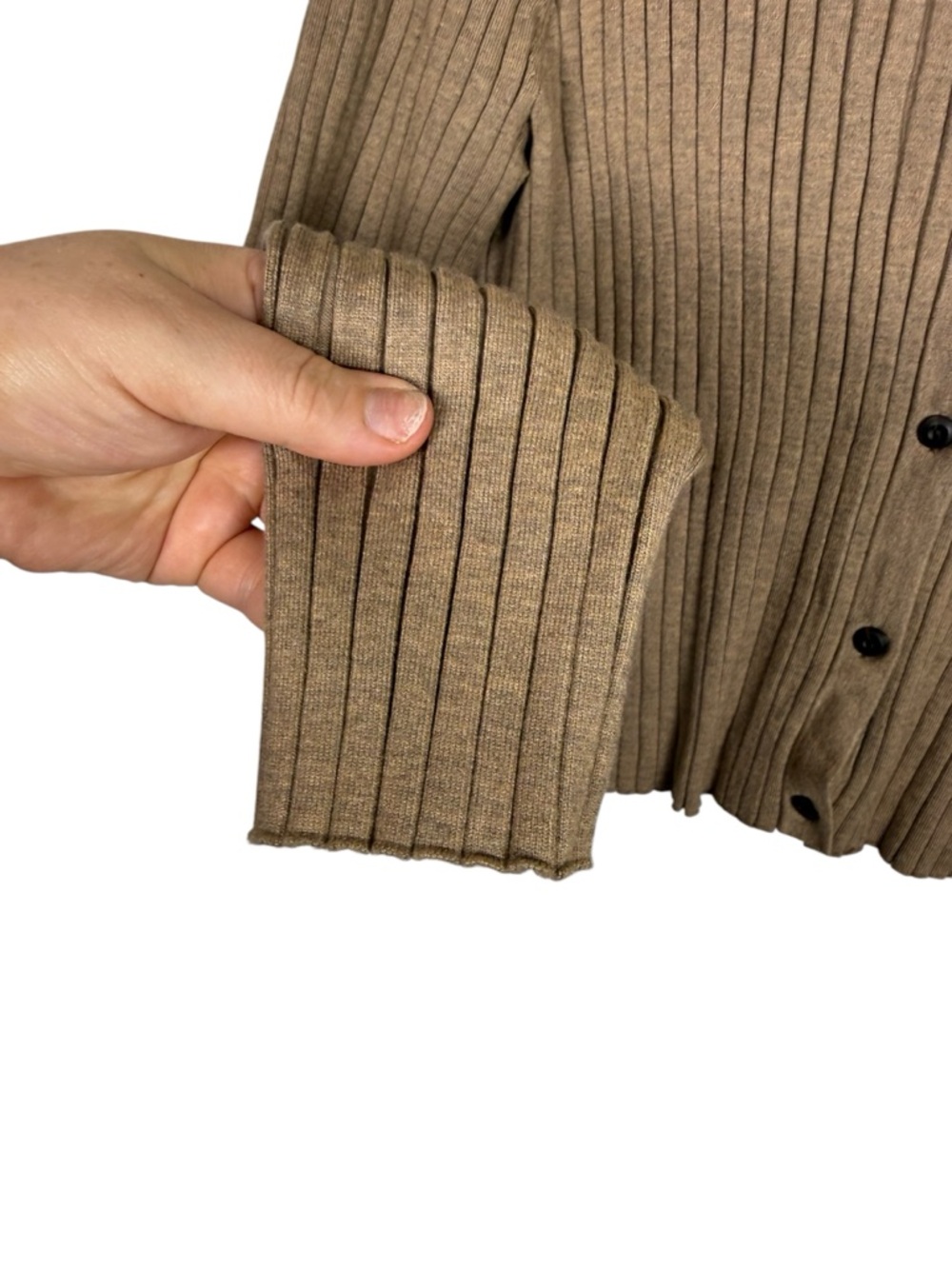 Quince Women's Eco-Knit Cropped Rib Cardigan Warm Taupe Sz XL - Picture 3 of 6